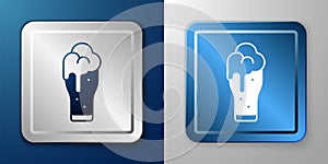 White Glass of beer icon isolated on blue and grey background. Silver and blue square button. Vector