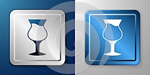 White Glass of beer icon isolated on blue and grey background. Silver and blue square button. Vector