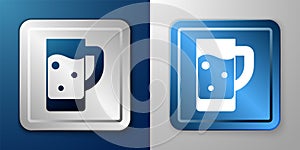 White Glass of beer icon isolated on blue and grey background. Silver and blue square button. Vector