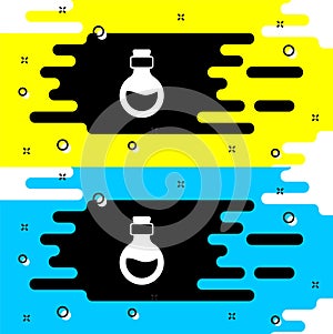 White Glass bottle with magic elixir icon isolated on black background. Computer game asset. Vector