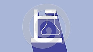 White Glass test tube flask on stand icon isolated on purple background. Laboratory equipment. 4K Video motion graphic