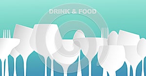 White glasses and forks on green background