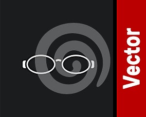 White Glasses for swimming icon isolated on black background. Goggles sign. Diving underwater equipment. Vector