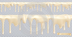 White glaze. Sweet cream. Seamless pattern. 3d vector drips