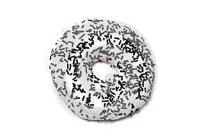 White glazed donut with chocolate on a white background