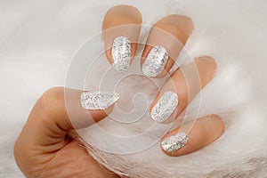 White glittered nails