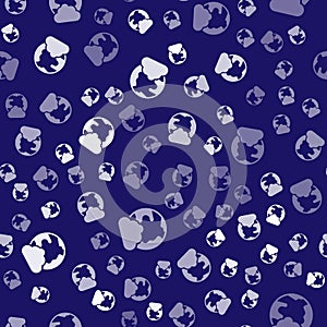 White Global technology or social network icon isolated seamless pattern on blue background. Vector