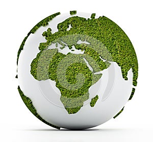 White globe with continents covered with grass