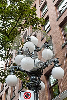 White Globes on Classic Old Lamp Post