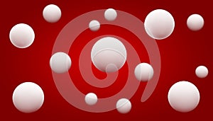 White glossy balls on red background