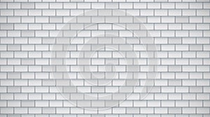 White glossy brick wall with ceramic rectangle tiles pattern horizontal background. Home interior, bathroom and kitchen