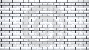 White glossy brick wall with ceramic rectangle tiles pattern horizontal background. Home interior, bathroom and kitchen