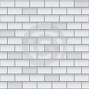 White glossy brick wall with ceramic rectangle tiles seamless pattern. Home interior, bathroom and kitchen wall repeat
