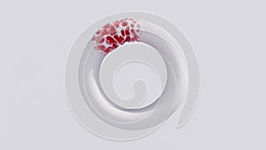 White glossy circle shape deforming. White background. Abstract illustration, 3d render.