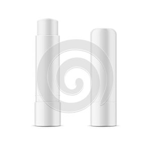 White glossy lip balm stick.