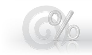 White glossy percent sign with reflection. Discount percentage. Loans, installments economy and finance concept. Vector