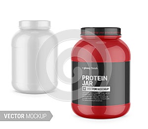 White glossy plastic protein jar vector mockup