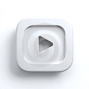 3D White Play Button Icon on White Background