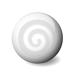 White glossy sphere, ball or orb. 3D vector object with dropped shadow on white background