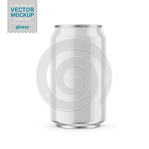 White glossy tin can mockup. Vector illustration.