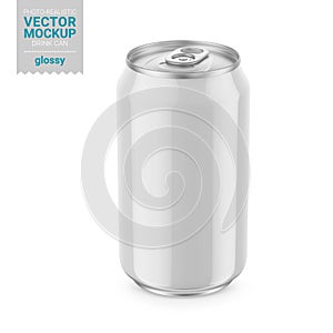 White glossy tin can mockup. Vector illustration.