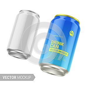 White glossy tin can mockup. Vector illustration.