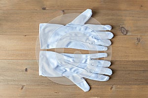 White glove on wood table