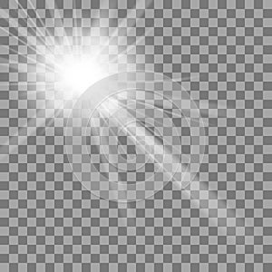 White Glowing Light Burst Explosion On Transparent Background. Bright Star Flare Explode