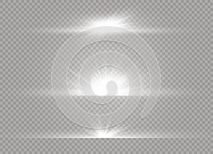 White glowing light burst explosion on transparent background. Vector illustration light effect decoration with ray