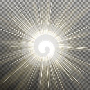 White glowing light burst explosion transparent effect. EPS 10 vector