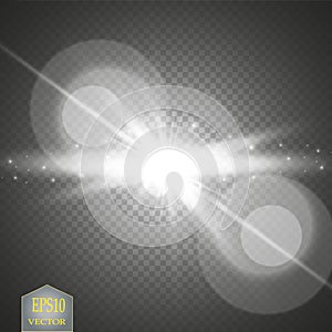 White glowing light burst explosion with transparent. Vector illustration for cool effect decoration with ray sparkles