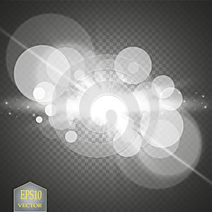 White glowing light burst explosion with transparent. Vector illustration for cool effect decoration with ray sparkles