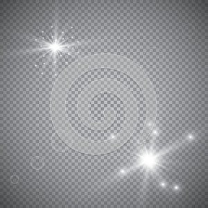 White glowing light burst explosion with transparent. Vector illustration for cool effect decoration with ray sparkles. Bright sta