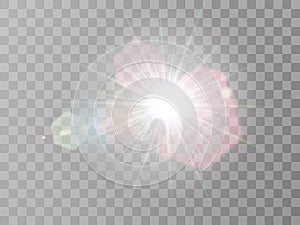 White glowing light burst explosion with transparent. Vector illustration for cool effect decoration with ray sparkles Bright star