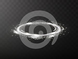 White glowing light line swirl circle spiral effect. Vector round star trail. Glitter lights