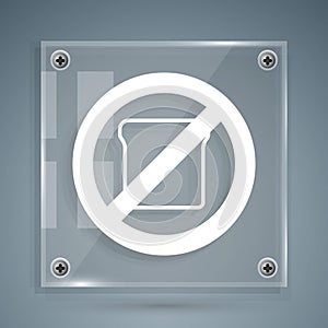 White Gluten free grain icon isolated White background. No wheat sign. Food intolerance symbols. Square glass panels