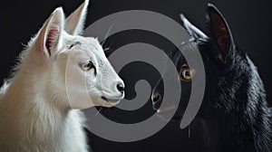 White Goat and Black Cat Portrait
