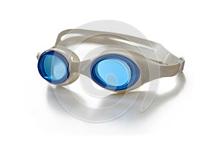 White goggles for sport swimming, with blue glasses, isolated on white