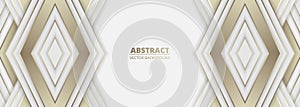 White and gold abstract background with golden and white luxury 3D shapes and objects