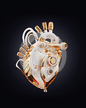 White-gold artificial sci-fi heart organ