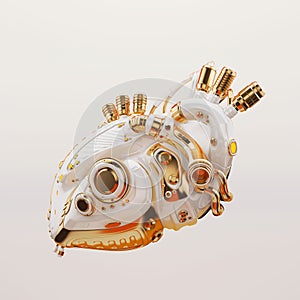White-gold artificial sci-fi heart organ on light back