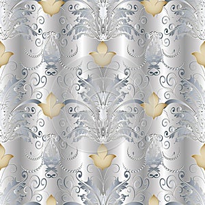 White gold Baroque seamless pattern