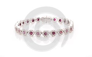 White gold bracelet with diamonds on white background