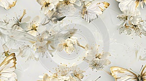 white and gold butterfly gracefully adorned with flowers, perfect for adding a touch of sophistication to any wall