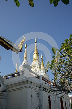 White and gold chedi at Wat Jed Yod, Chiang Rai, Thailand