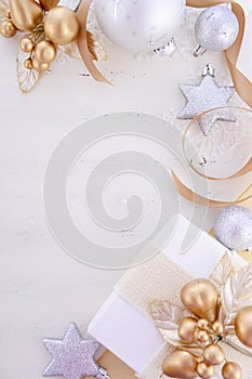 White Gold Christmas background with decorated borders.