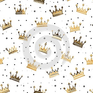 White Gold Crowns On White Background. Seamless Background. Generative AI