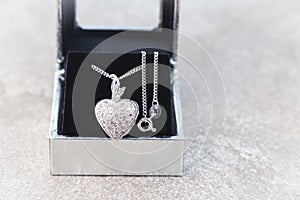 White gold diamond locket pendant with necklace