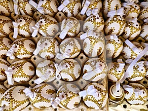 White and gold Easter eggs background