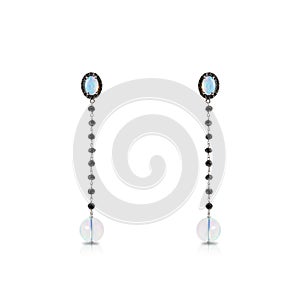 White gold flowing earrings with black diamonds and opals